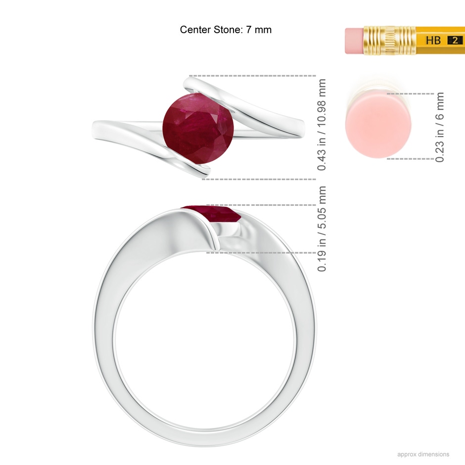 7mm A Bar-Set Solitaire Round Ruby Bypass Ring in White Gold ruler