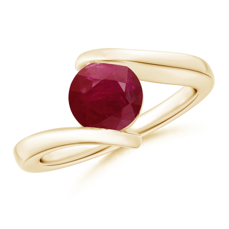 7mm A Bar-Set Solitaire Round Ruby Bypass Ring in Yellow Gold 