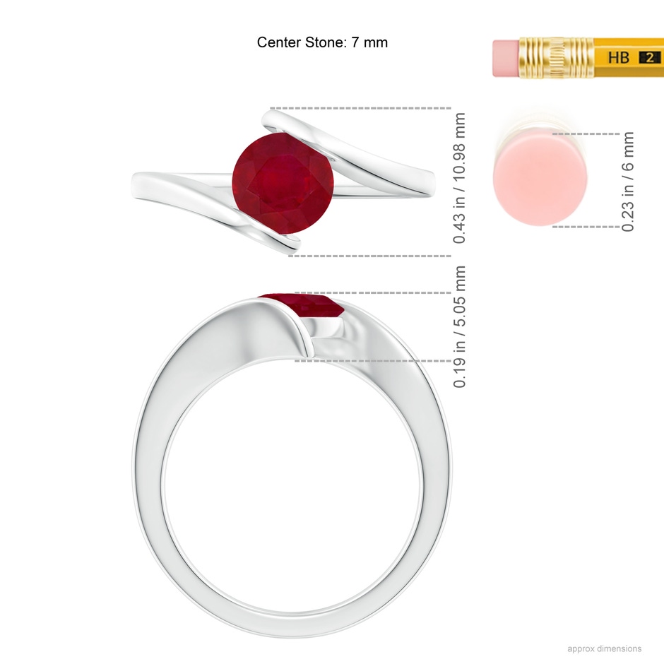 7mm AA Bar-Set Solitaire Round Ruby Bypass Ring in White Gold ruler