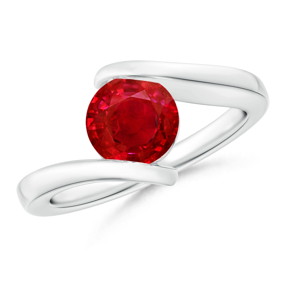 7mm AAA Bar-Set Solitaire Round Ruby Bypass Ring in White Gold 
