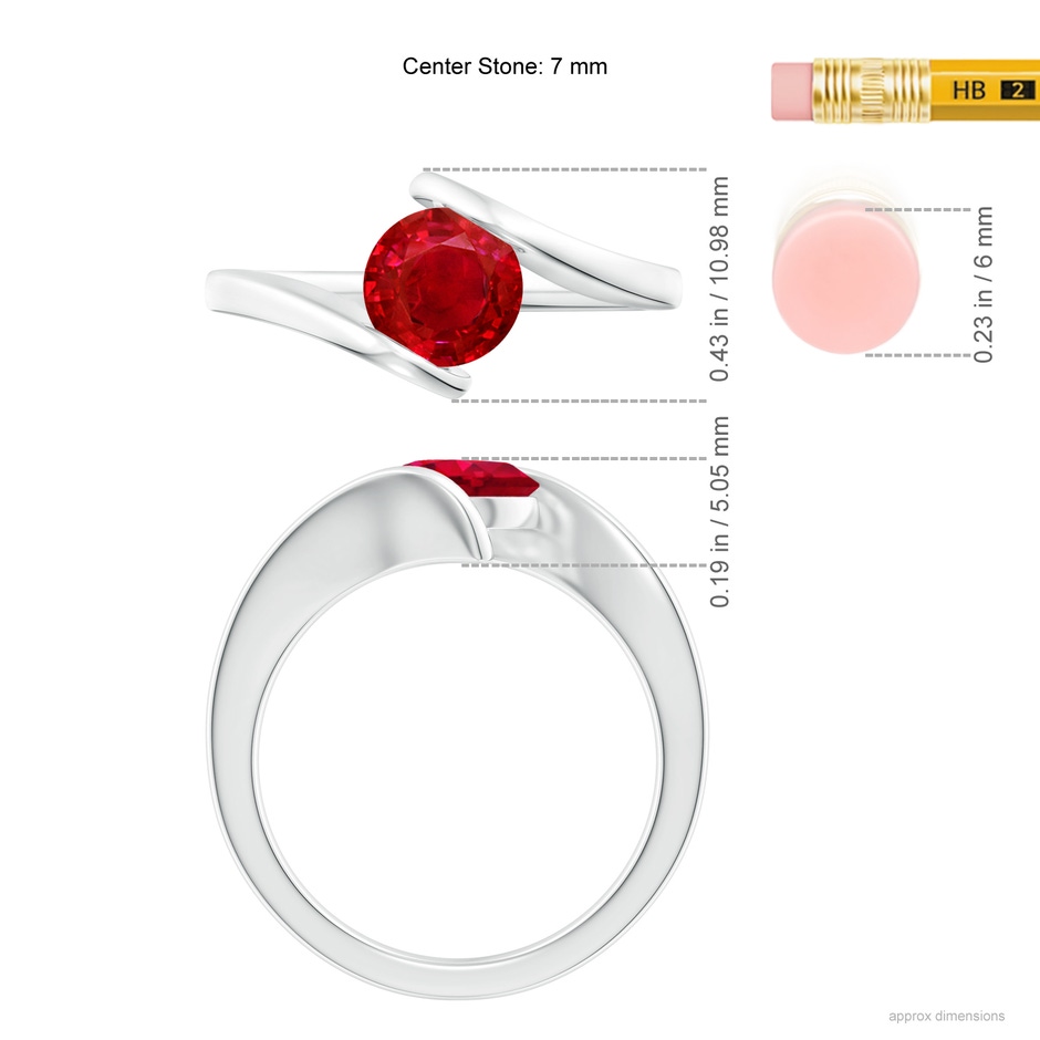 7mm AAA Bar-Set Solitaire Round Ruby Bypass Ring in White Gold ruler