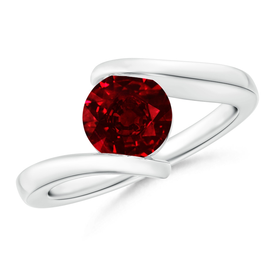 7mm AAAA Bar-Set Solitaire Round Ruby Bypass Ring in S999 Silver 