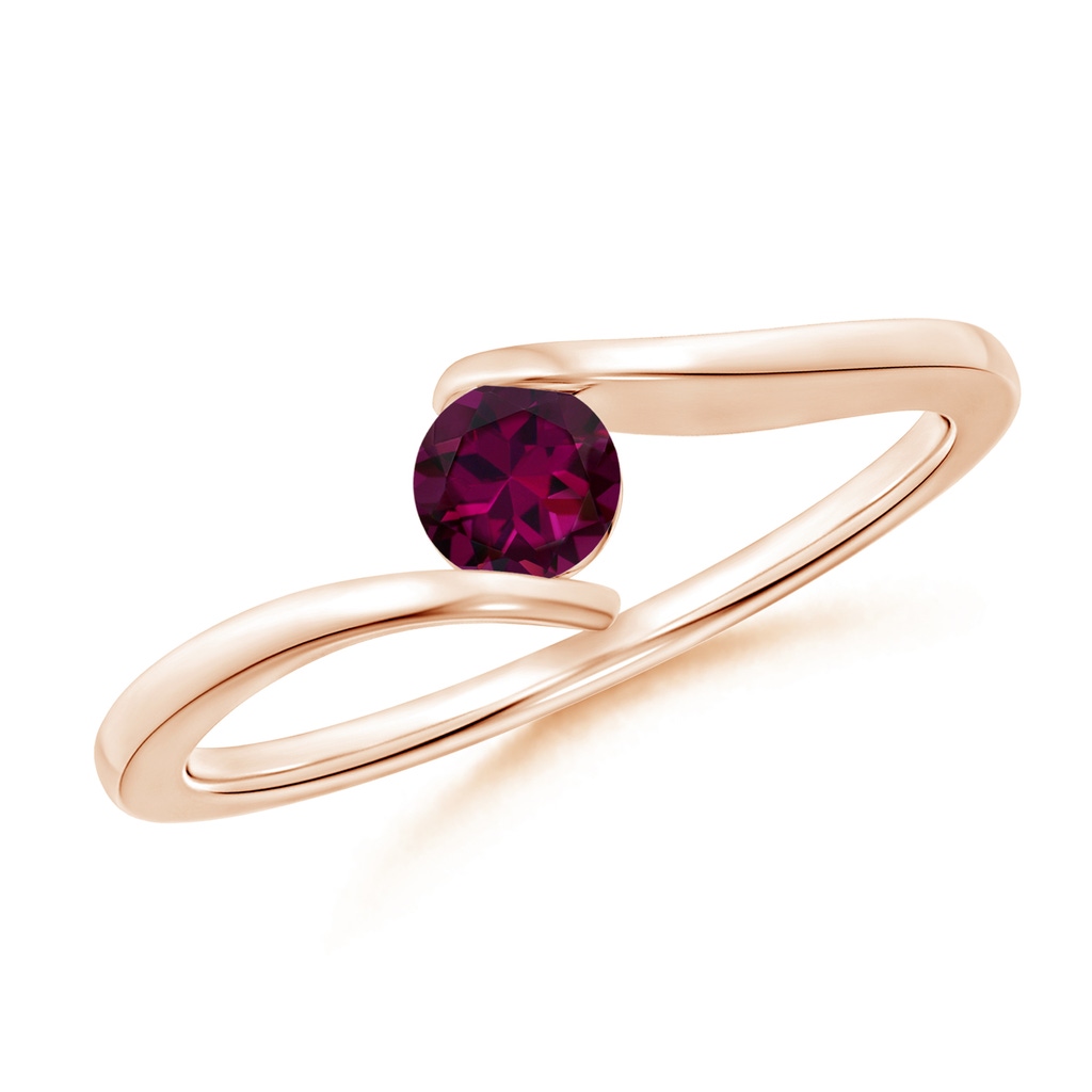 4mm AAAA Bar-Set Solitaire Round Rhodolite Bypass Ring in Rose Gold