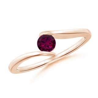 4mm AAAA Bar-Set Solitaire Round Rhodolite Bypass Ring in Rose Gold