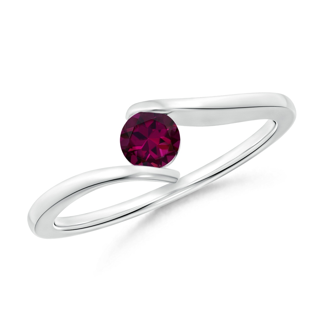 4mm AAAA Bar-Set Solitaire Round Rhodolite Bypass Ring in S999 Silver