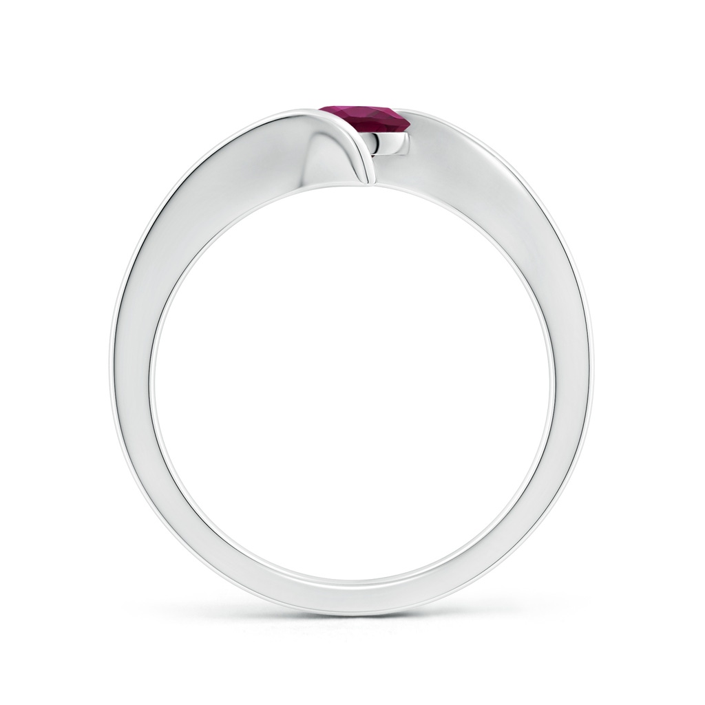 5mm AAAA Bar-Set Solitaire Round Rhodolite Bypass Ring in P950 Platinum Side-1