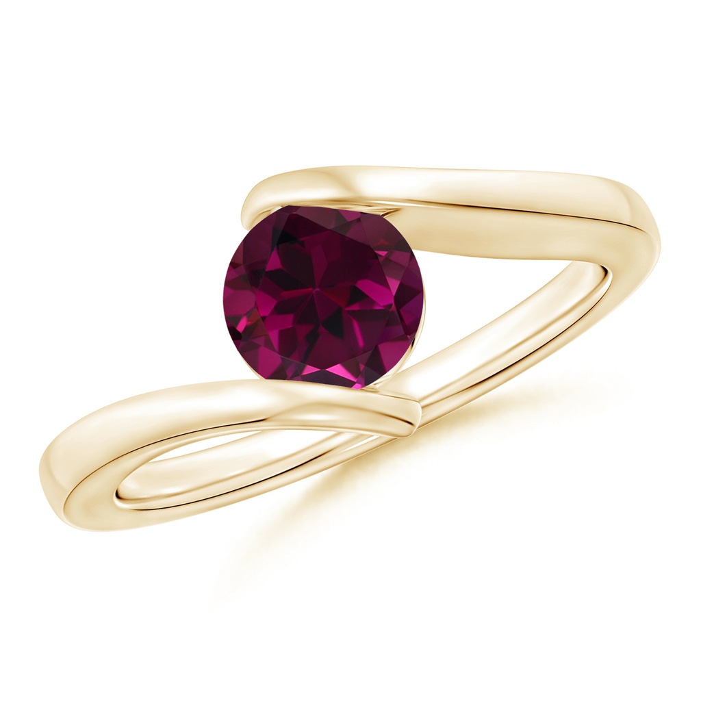 6mm AAA Bar-Set Solitaire Round Rhodolite Bypass Ring in Yellow Gold