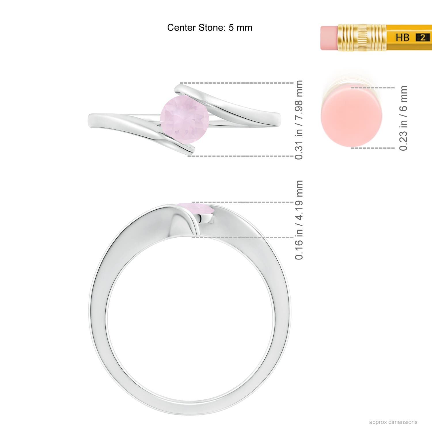 A - Rose Quartz / 0.5 CT / 14 KT White Gold