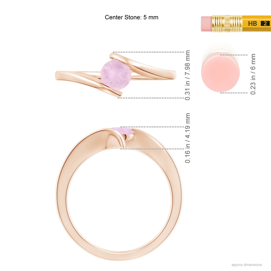 5mm AAA Bar-Set Solitaire Round Rose Quartz Bypass Ring in Rose Gold ruler