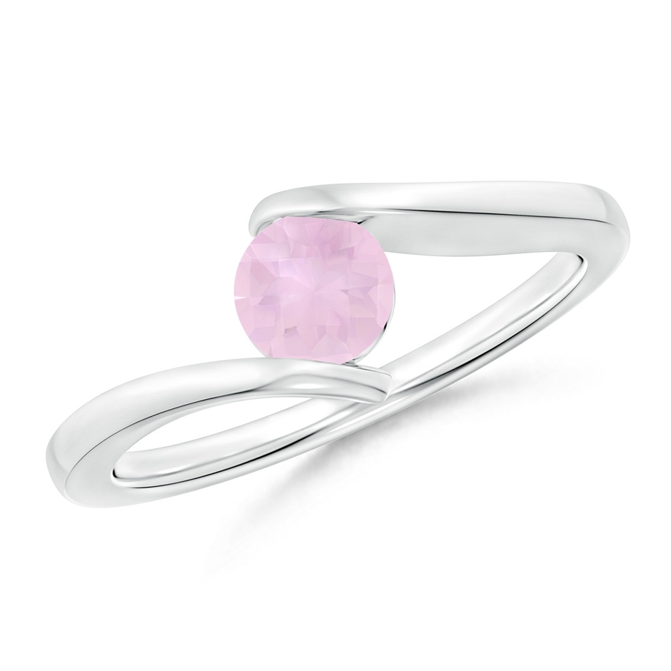 5mm AAA Bar-Set Solitaire Round Rose Quartz Bypass Ring in White Gold 