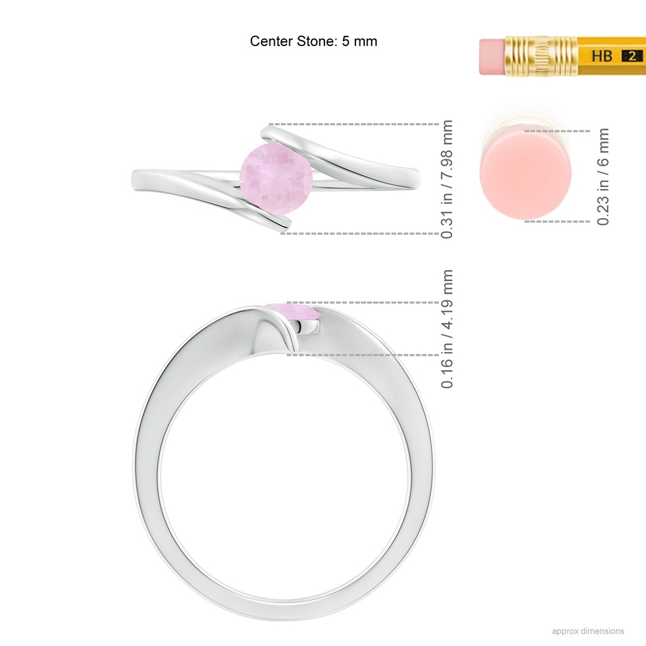 5mm AAA Bar-Set Solitaire Round Rose Quartz Bypass Ring in White Gold ruler