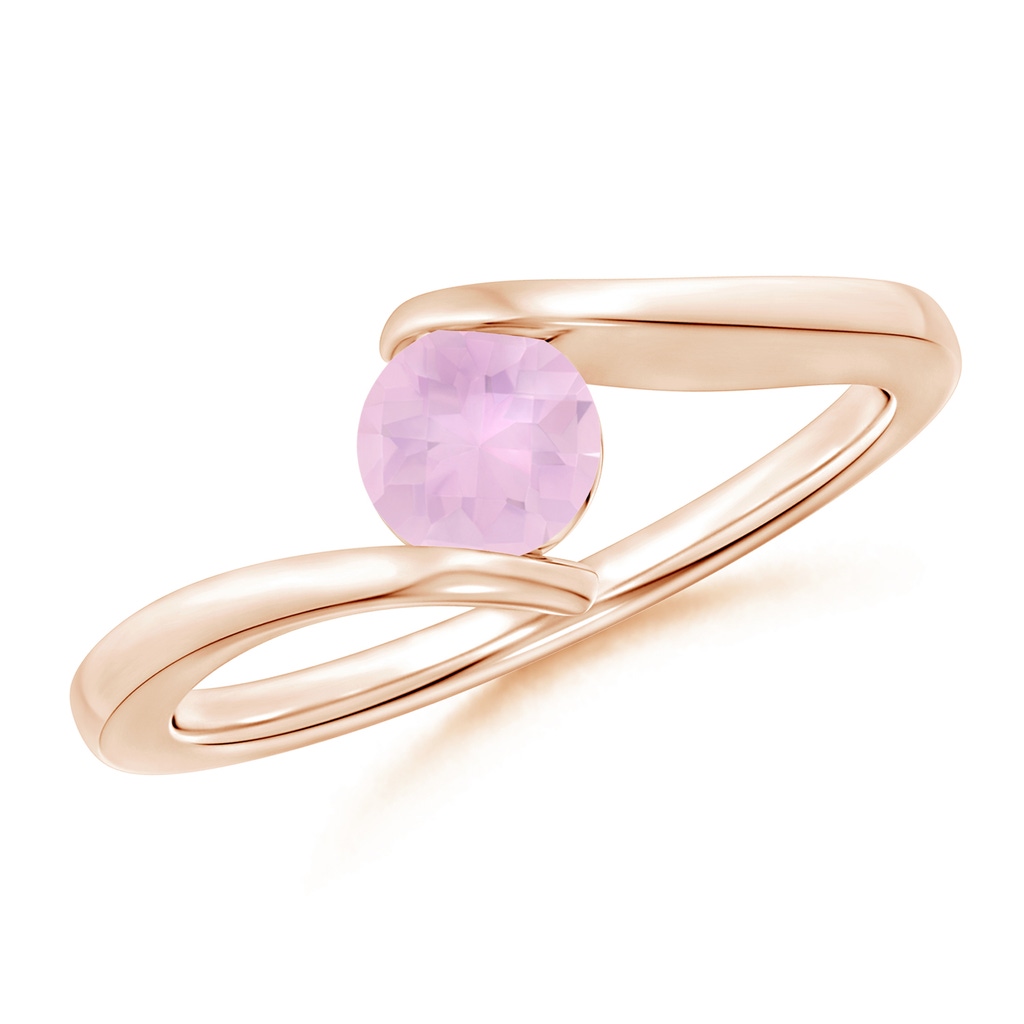 5mm AAAA Bar-Set Solitaire Round Rose Quartz Bypass Ring in Rose Gold