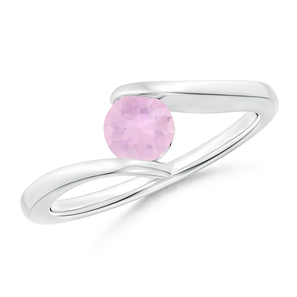 5mm AAAA Bar-Set Solitaire Round Rose Quartz Bypass Ring in S999 Silver