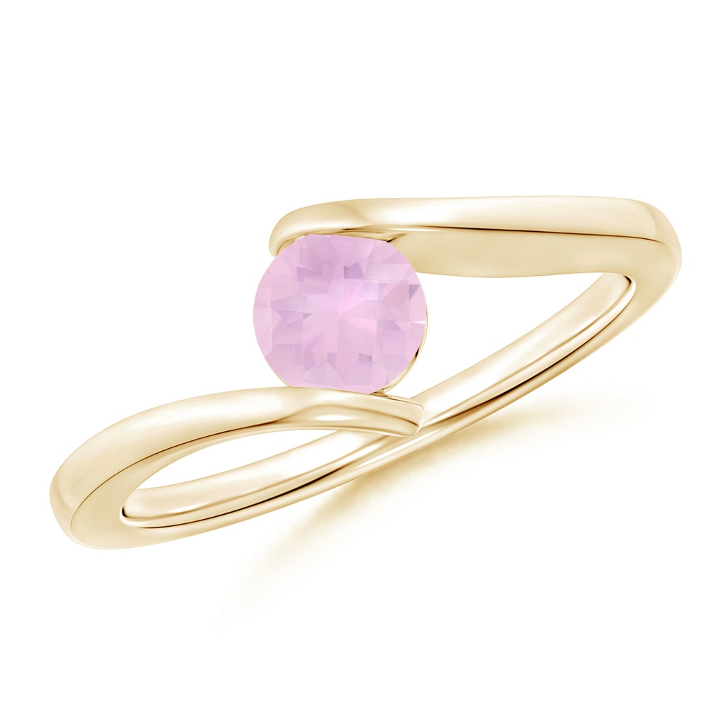 5mm AAAA Bar-Set Solitaire Round Rose Quartz Bypass Ring in Yellow Gold