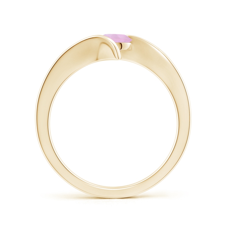 5mm AAAA Bar-Set Solitaire Round Rose Quartz Bypass Ring in Yellow Gold side-1