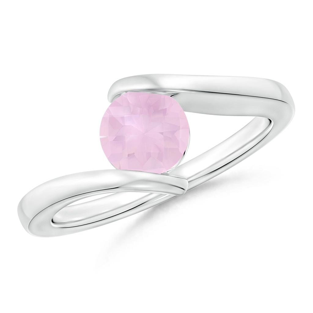 6mm AAA Bar-Set Solitaire Round Rose Quartz Bypass Ring in White Gold