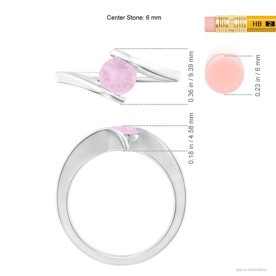 6mm AAA Bar-Set Solitaire Round Rose Quartz Bypass Ring in White Gold ruler