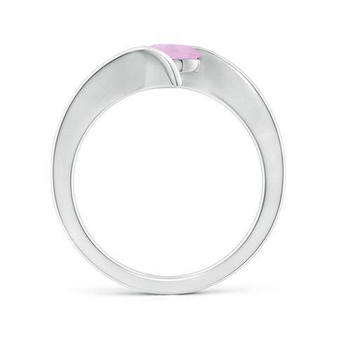 6mm AAAA Bar-Set Solitaire Round Rose Quartz Bypass Ring in White Gold - side 2