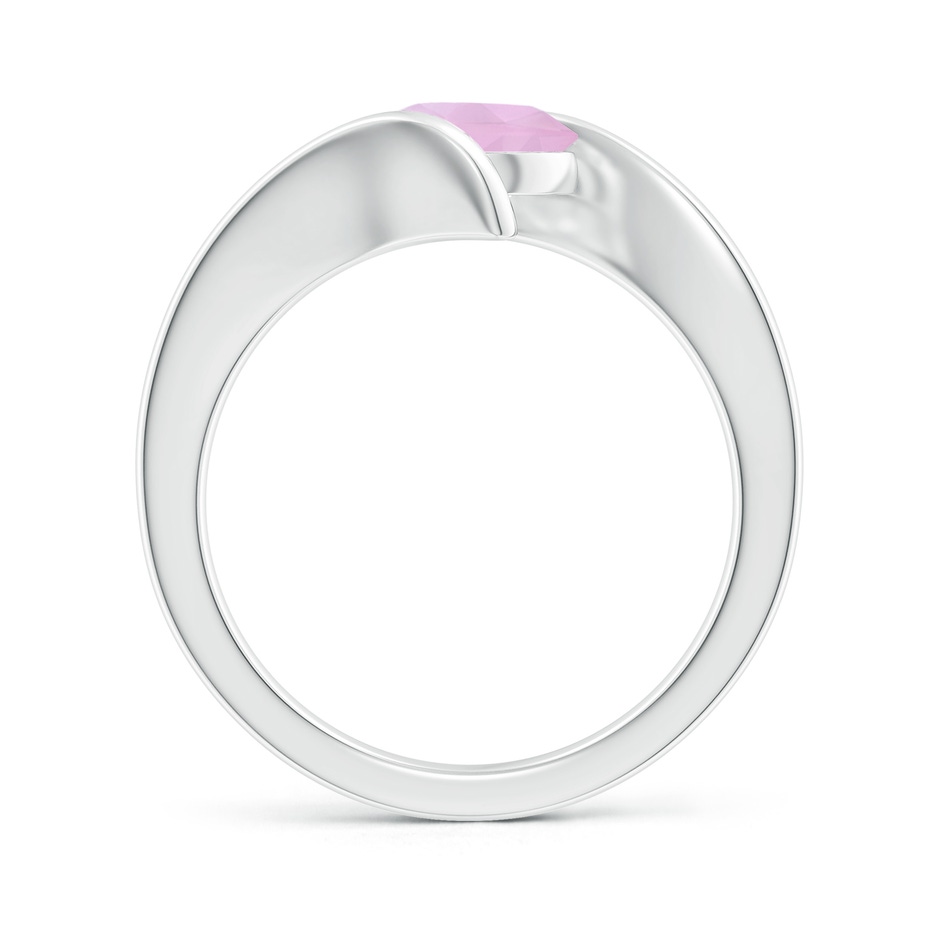 7mm AAAA Bar-Set Solitaire Round Rose Quartz Bypass Ring in S999 Silver side-1