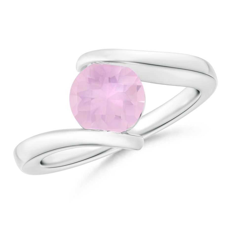 7mm AAAA Bar-Set Solitaire Round Rose Quartz Bypass Ring in White Gold 