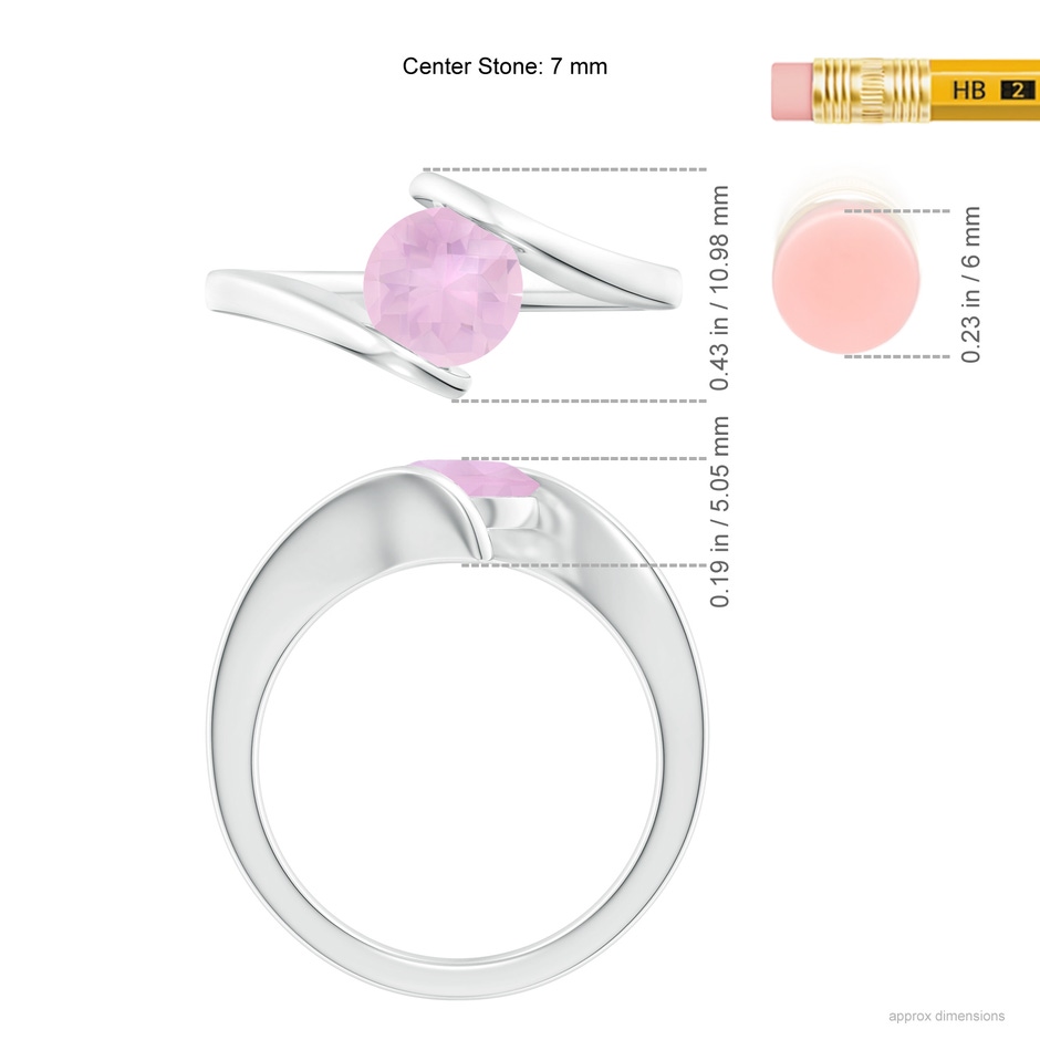 7mm AAAA Bar-Set Solitaire Round Rose Quartz Bypass Ring in White Gold ruler