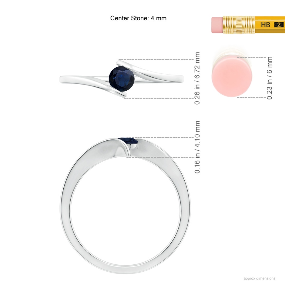 4mm A Bar-Set Solitaire Round Sapphire Bypass Ring in White Gold ruler