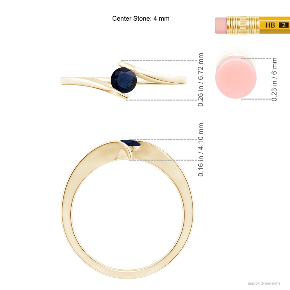 4mm A Bar-Set Solitaire Round Sapphire Bypass Ring in Yellow Gold ruler