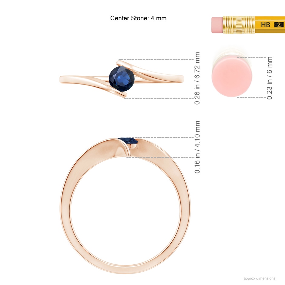 4mm AA Bar-Set Solitaire Round Sapphire Bypass Ring in Rose Gold ruler