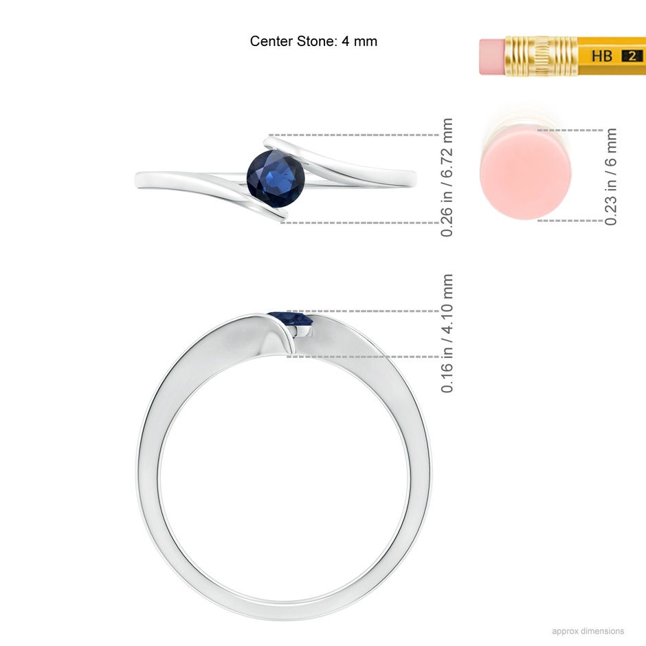 4mm AA Bar-Set Solitaire Round Sapphire Bypass Ring in White Gold ruler