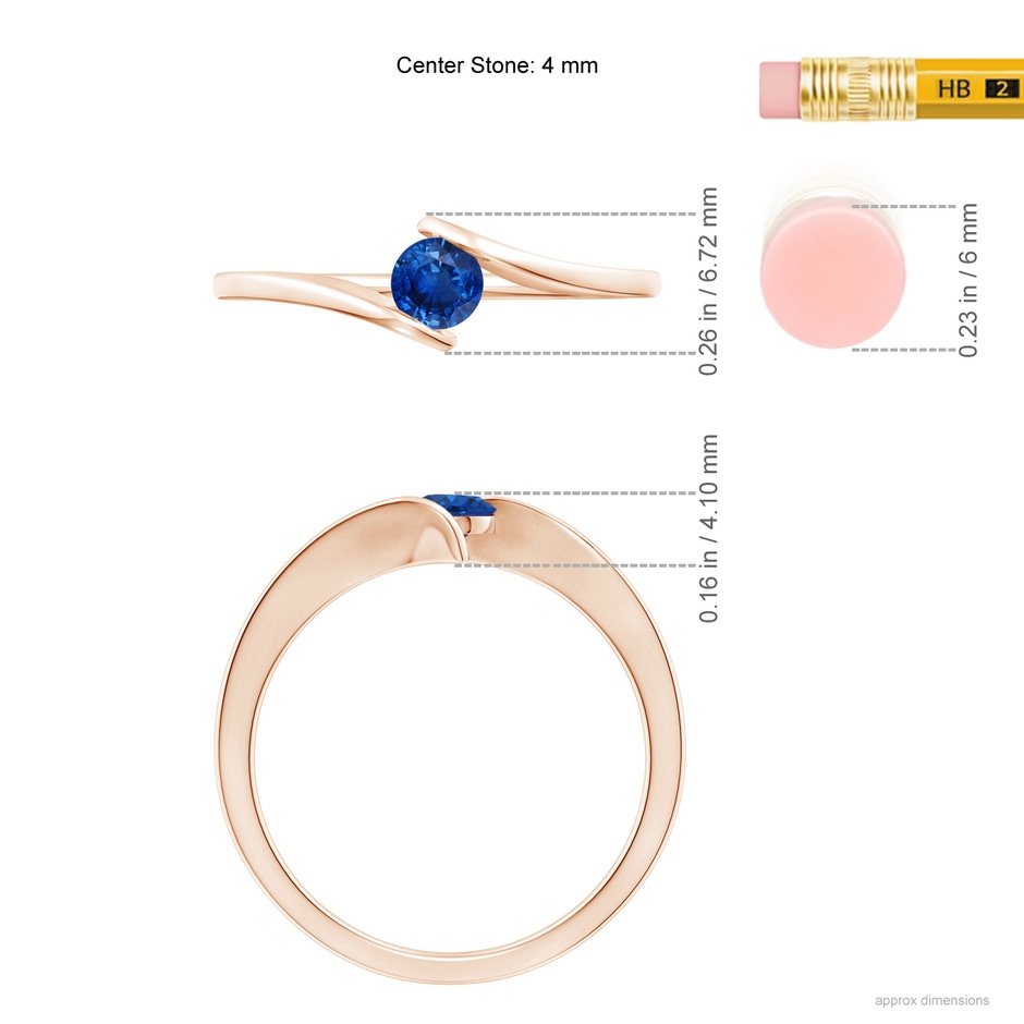 4mm AAA Bar-Set Solitaire Round Sapphire Bypass Ring in Rose Gold ruler