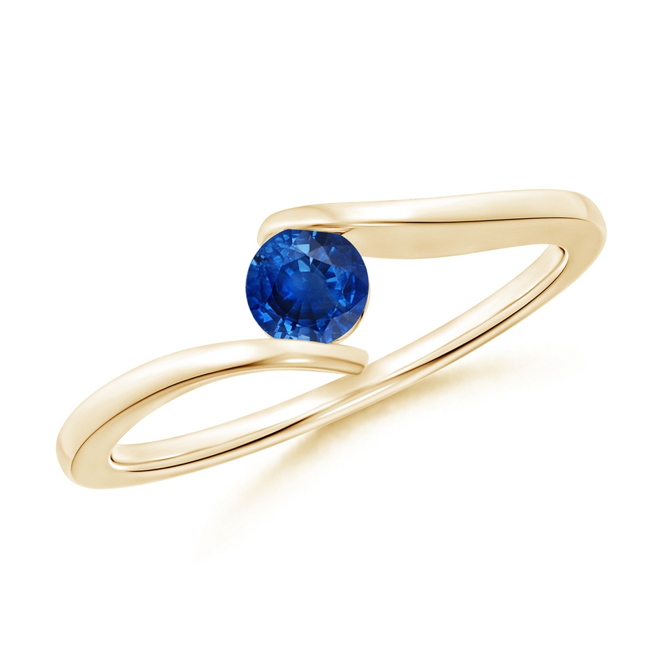4mm AAA Bar-Set Solitaire Round Sapphire Bypass Ring in Yellow Gold 