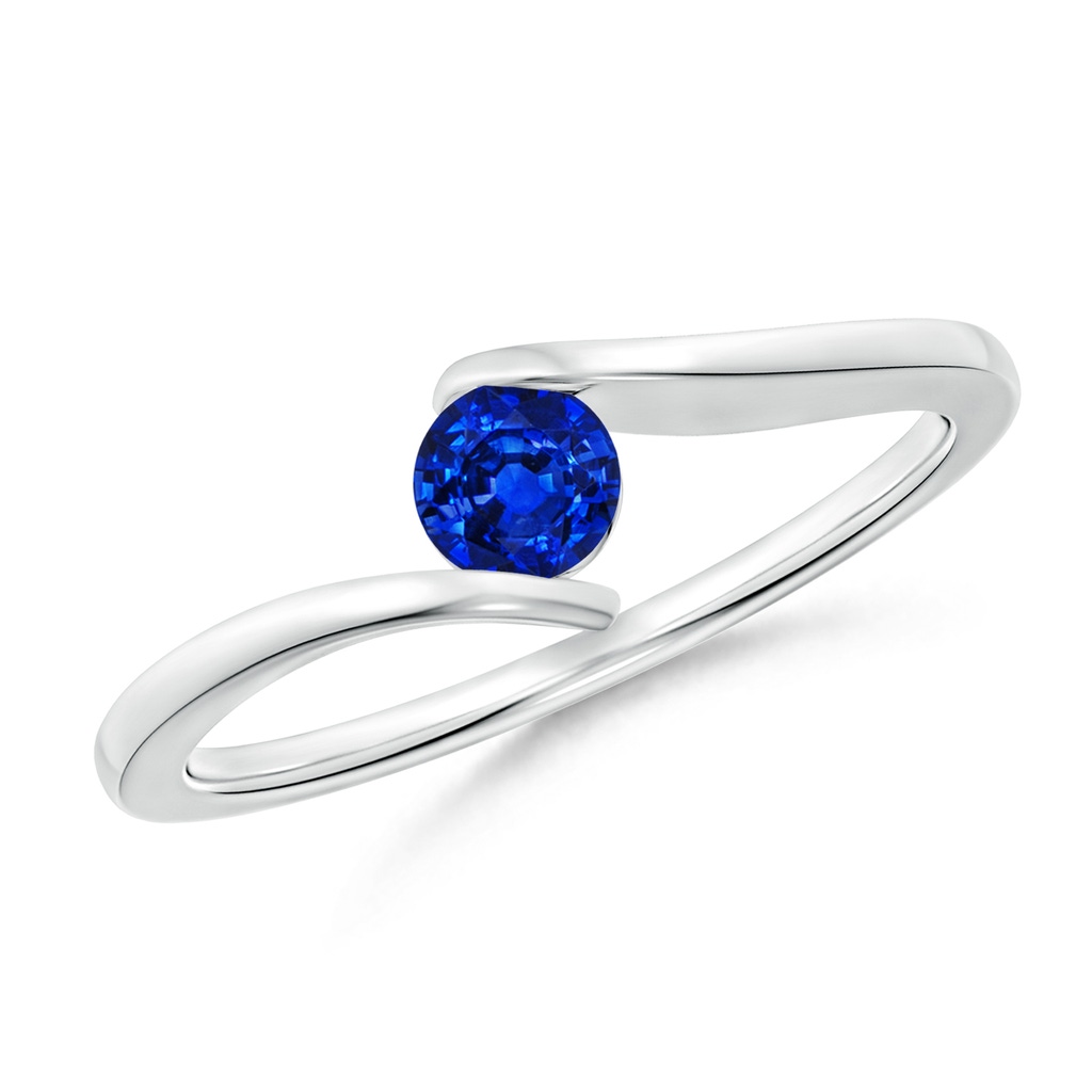4mm AAAA Bar-Set Solitaire Round Sapphire Bypass Ring in P950 Platinum