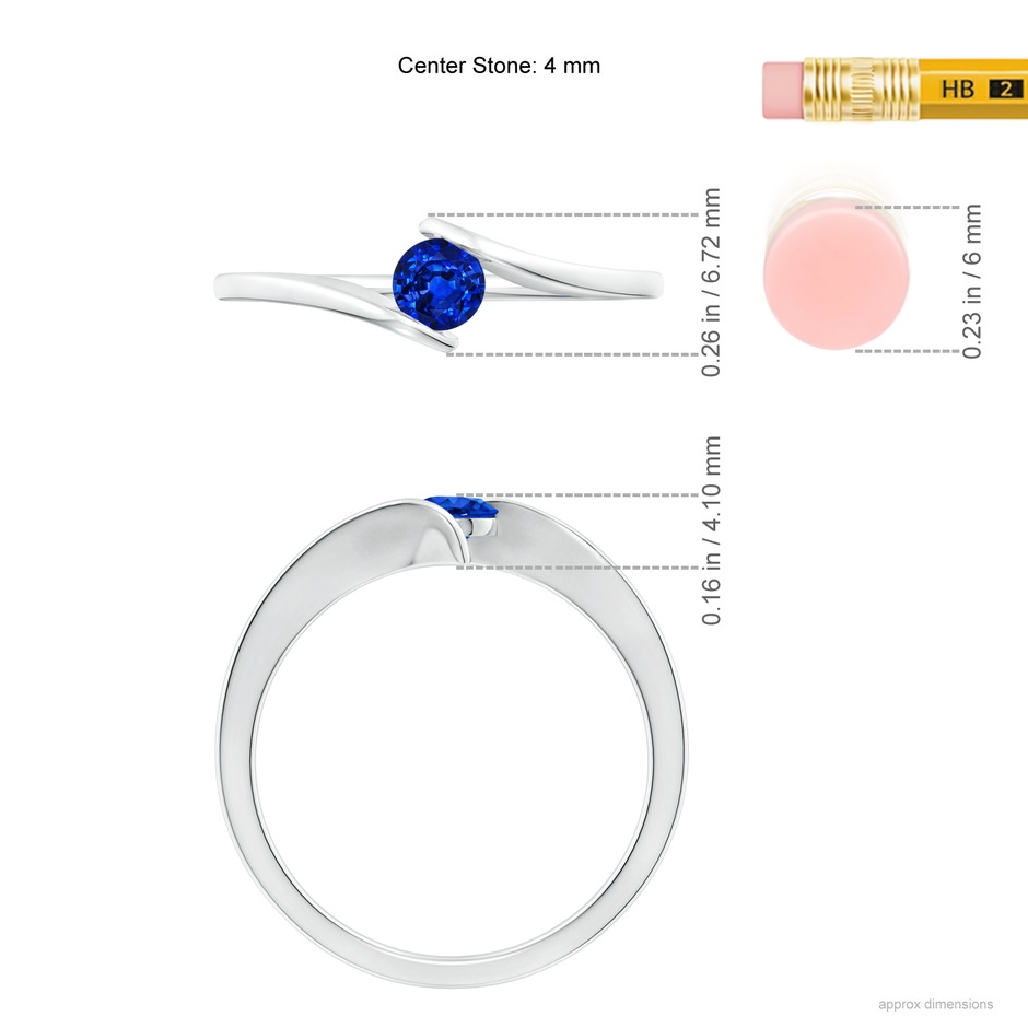4mm AAAA Bar-Set Solitaire Round Sapphire Bypass Ring in P950 Platinum ruler