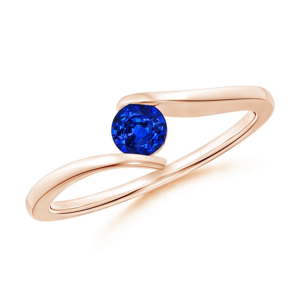 4mm AAAA Bar-Set Solitaire Round Sapphire Bypass Ring in Rose Gold 