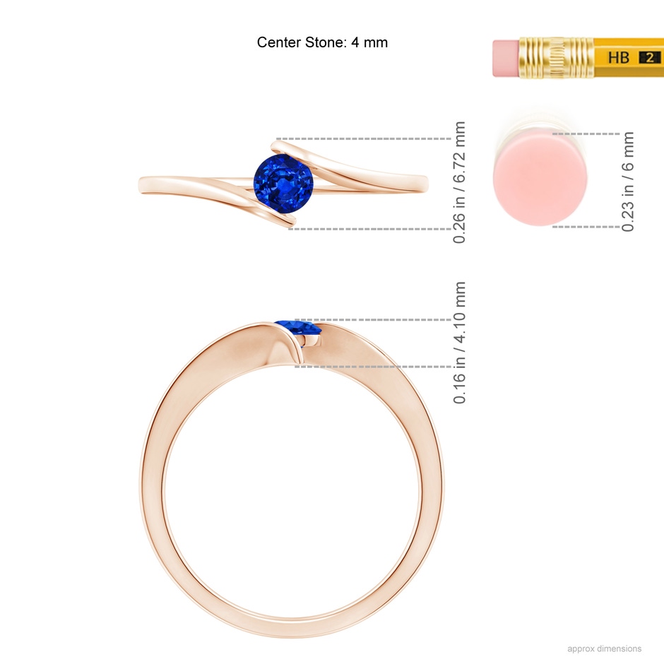 4mm AAAA Bar-Set Solitaire Round Sapphire Bypass Ring in Rose Gold ruler
