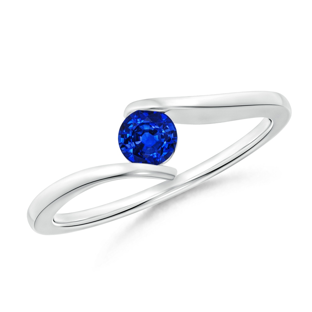 4mm AAAA Bar-Set Solitaire Round Sapphire Bypass Ring in S999 Silver