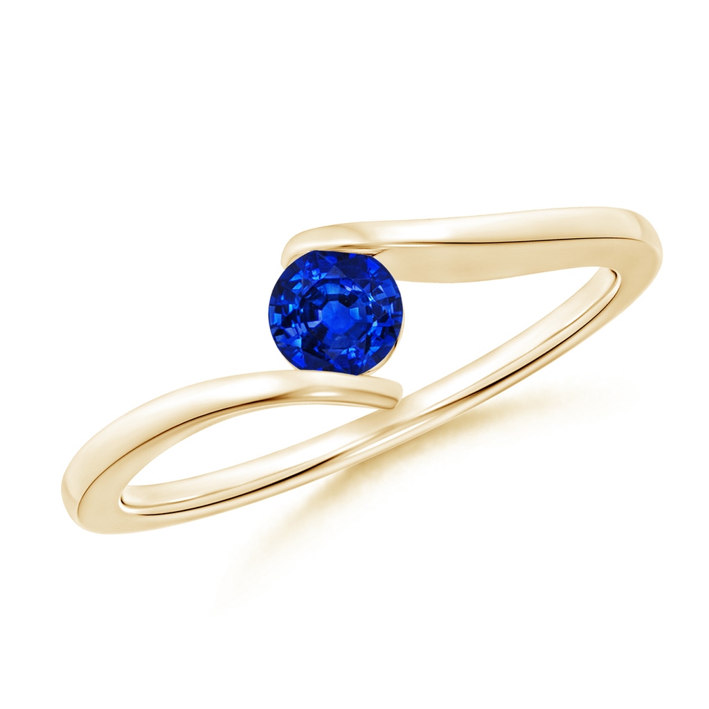 4mm AAAA Bar-Set Solitaire Round Sapphire Bypass Ring in Yellow Gold