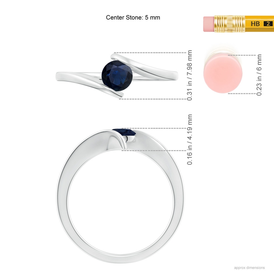 5mm A Bar-Set Solitaire Round Sapphire Bypass Ring in P950 Platinum ruler
