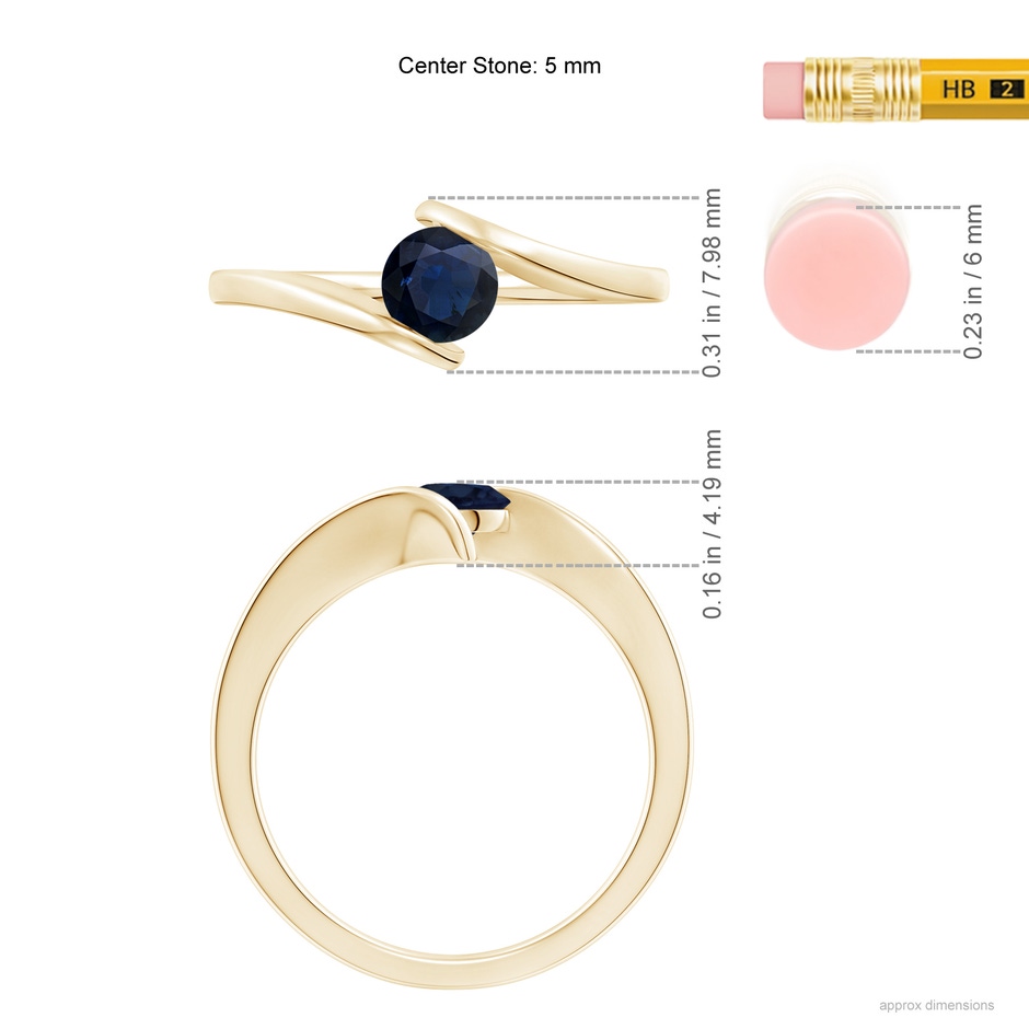 5mm A Bar-Set Solitaire Round Sapphire Bypass Ring in Yellow Gold ruler