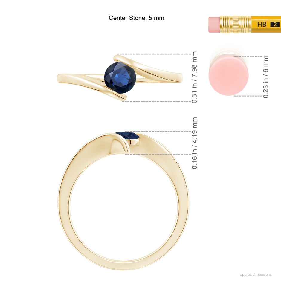 5mm AA Bar-Set Solitaire Round Sapphire Bypass Ring in Yellow Gold ruler
