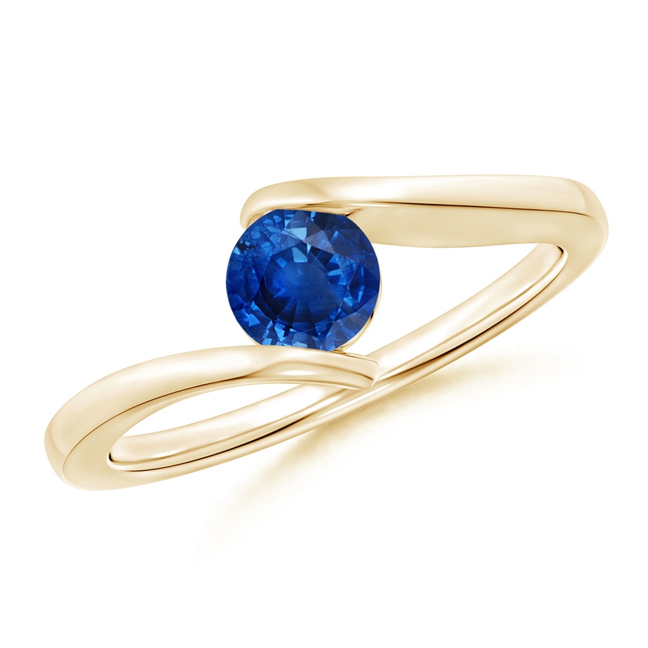 5mm AAA Bar-Set Solitaire Round Sapphire Bypass Ring in Yellow Gold 