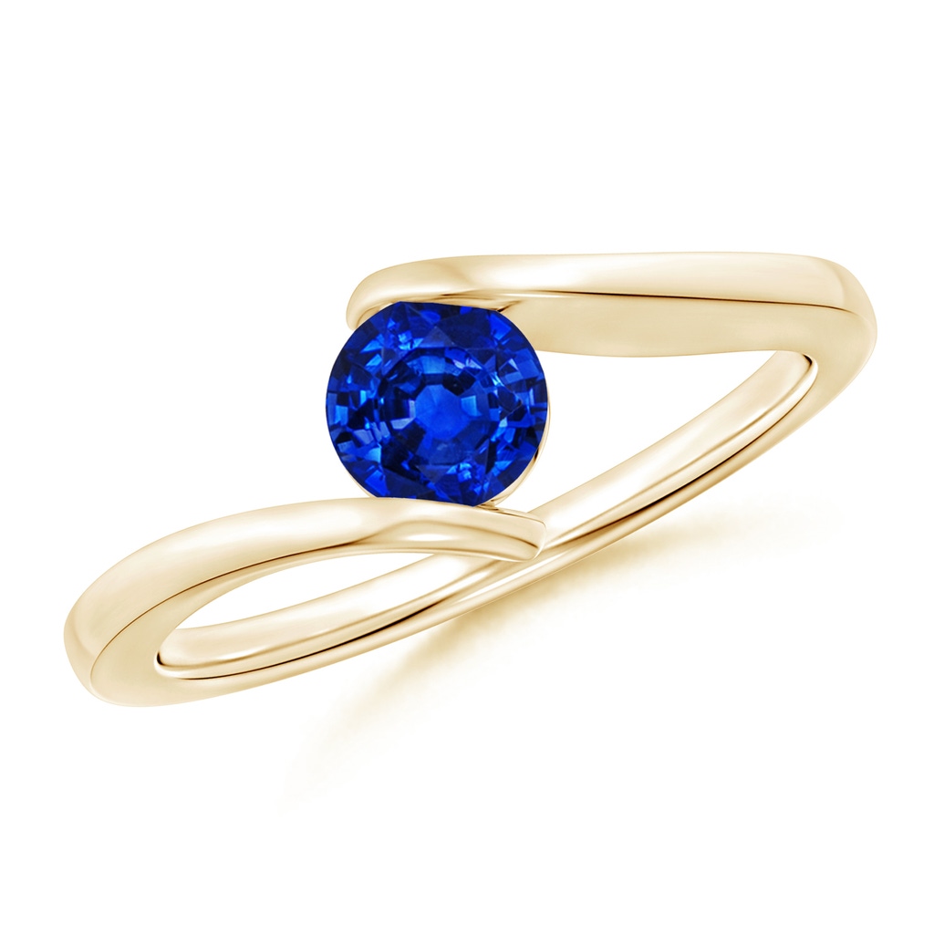5mm AAAA Bar-Set Solitaire Round Sapphire Bypass Ring in 18K Yellow Gold