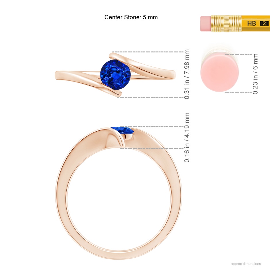 5mm AAAA Bar-Set Solitaire Round Sapphire Bypass Ring in Rose Gold ruler