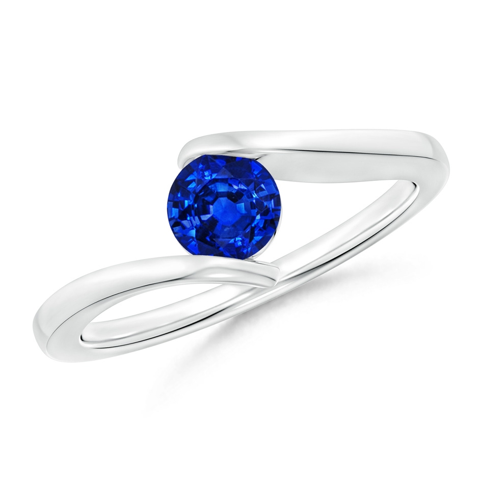 5mm AAAA Bar-Set Solitaire Round Sapphire Bypass Ring in White Gold 