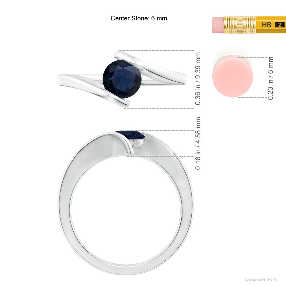 6mm A Bar-Set Solitaire Round Sapphire Bypass Ring in White Gold ruler