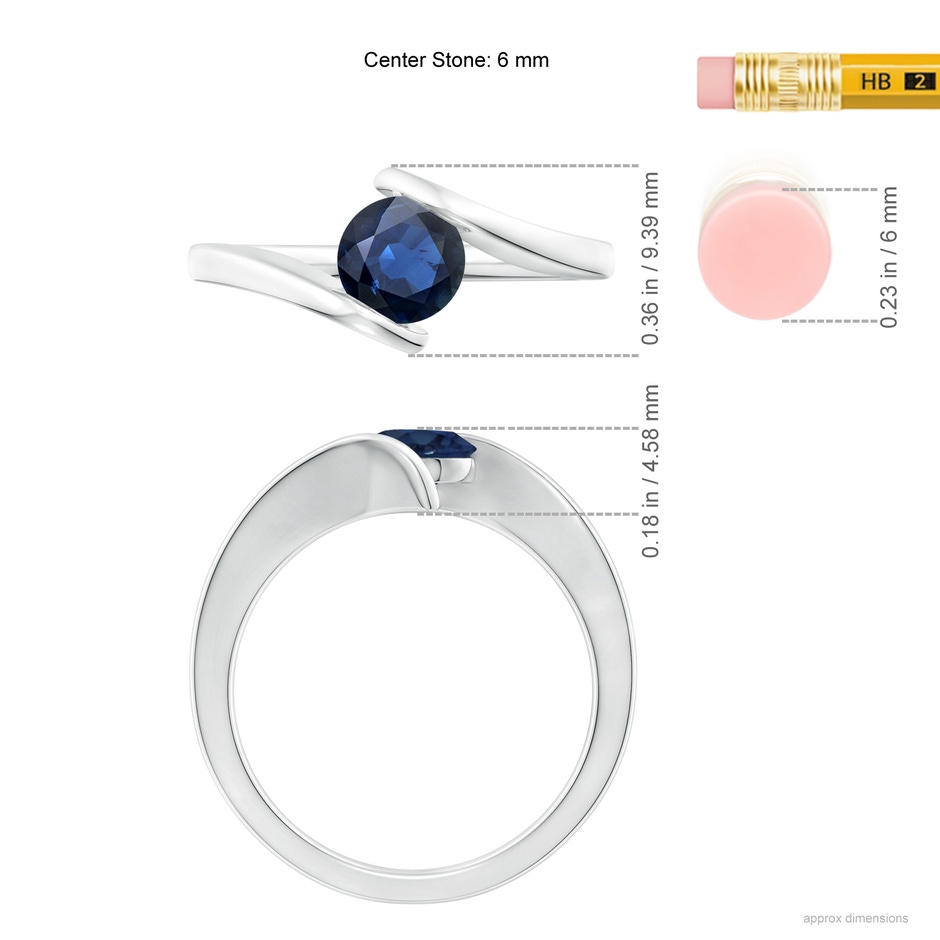 6mm AA Bar-Set Solitaire Round Sapphire Bypass Ring in P950 Platinum ruler