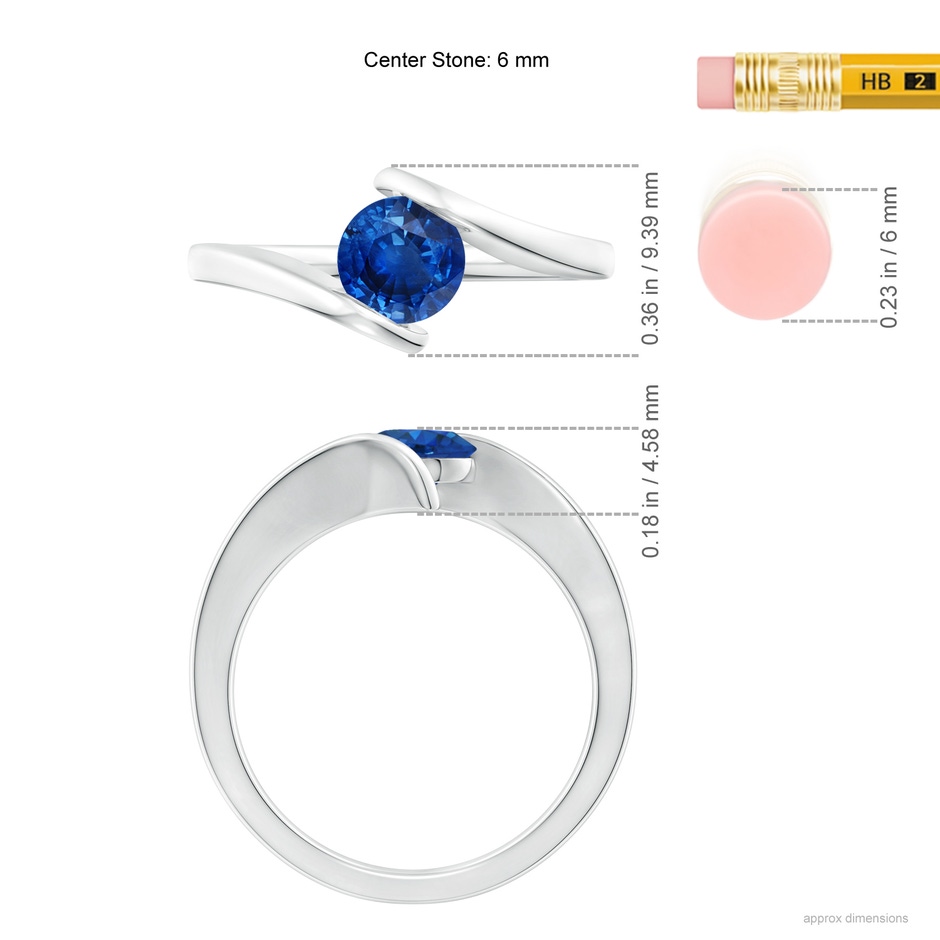 6mm AAA Bar-Set Solitaire Round Sapphire Bypass Ring in P950 Platinum ruler