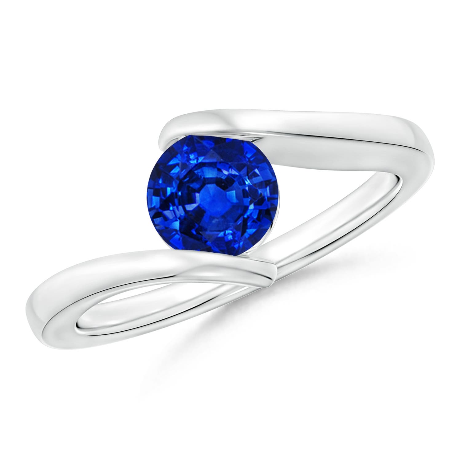 6mm AAAA Bar-Set Solitaire Round Sapphire Bypass Ring in S999 Silver