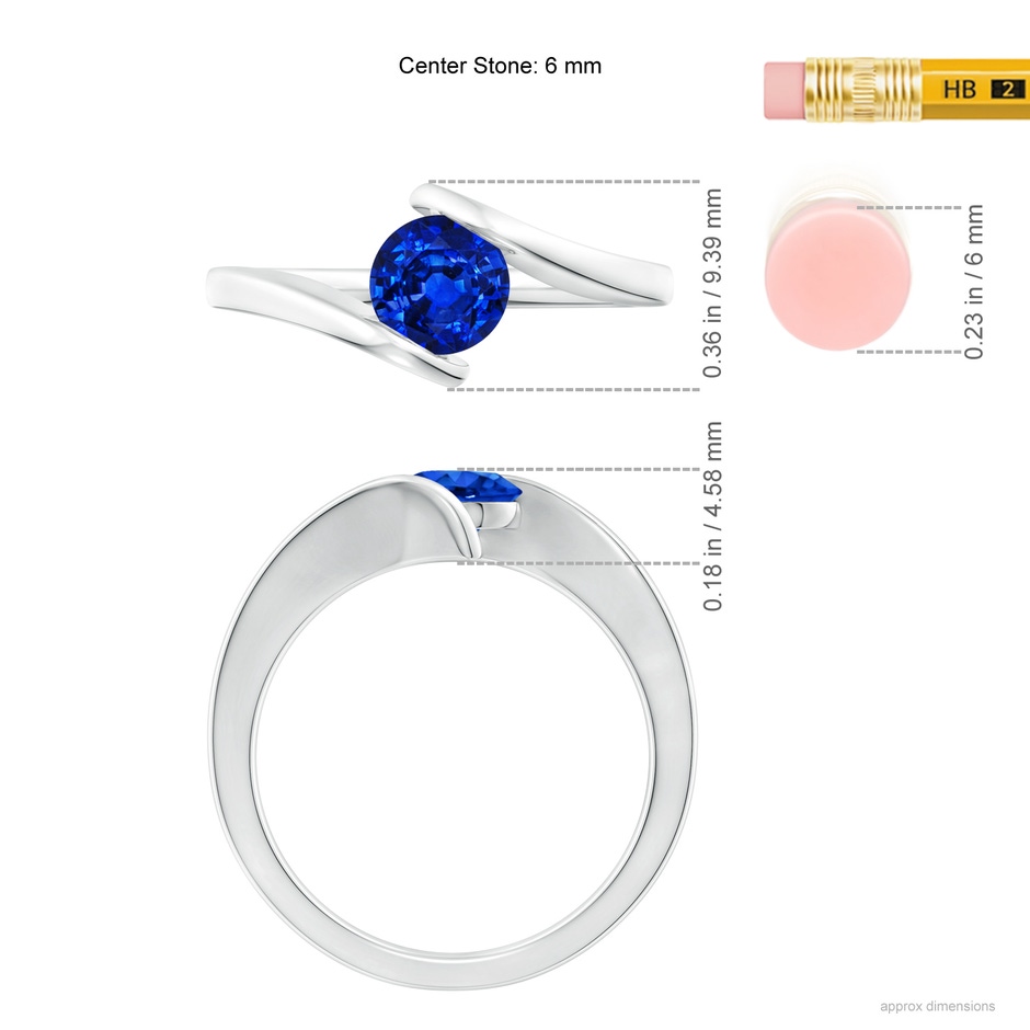 6mm AAAA Bar-Set Solitaire Round Sapphire Bypass Ring in White Gold ruler