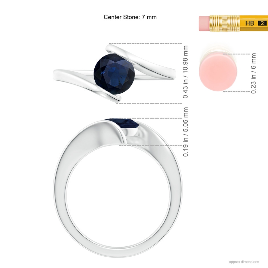7mm A Bar-Set Solitaire Round Sapphire Bypass Ring in White Gold ruler